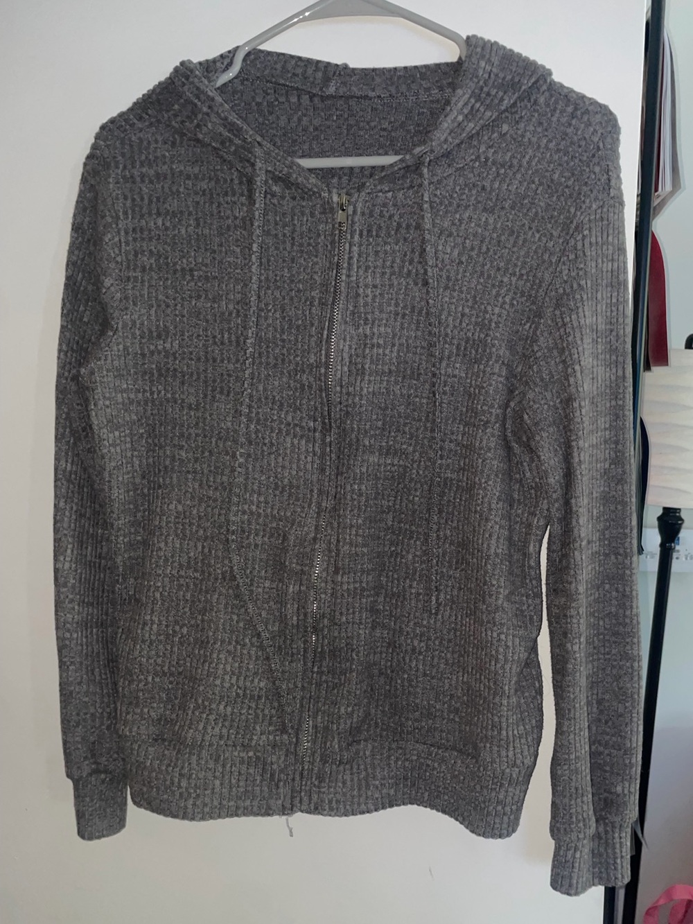 Women's Gray Hooded Zip Cardigan Sweater